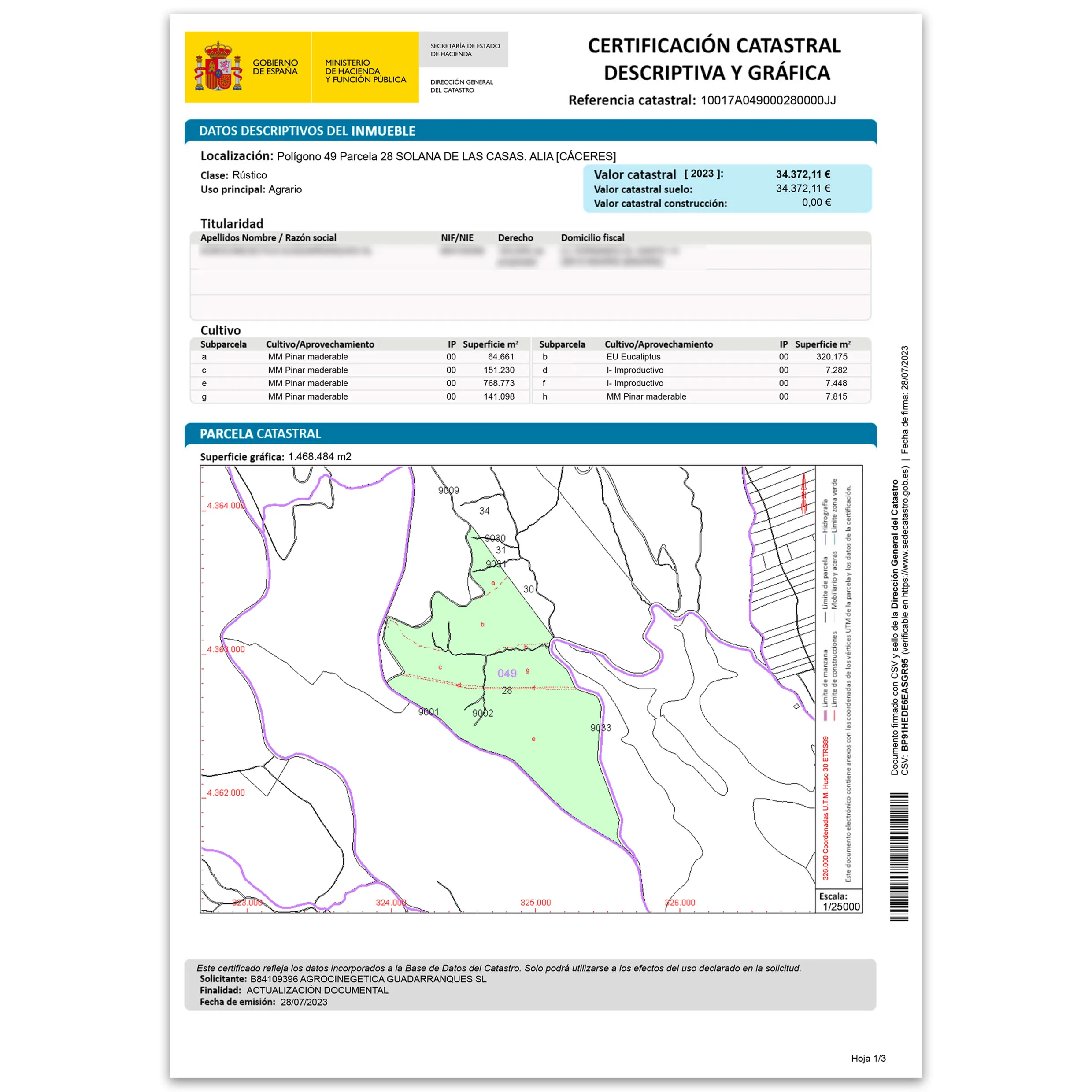 Official Castral Land Registry Extremadura Spain
